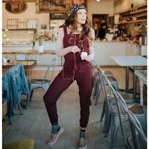 Albion Classic Overall Jumpsuit Burgundy Wine Adjustable Strap Jogger Tall